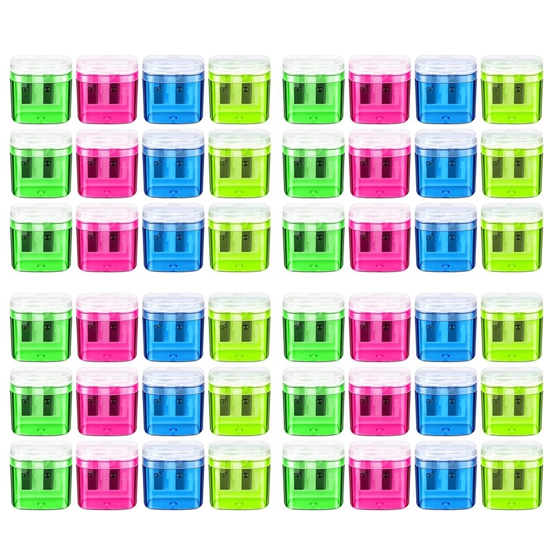 48 PCS Pencil Sharpener Manual Dual Hole Sharpener Kids Dual Hole Pencil Sharpener For School Office Home, 4 Colors